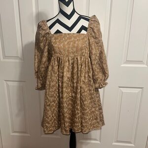 STORIA Tan Floral Embroidered Dress